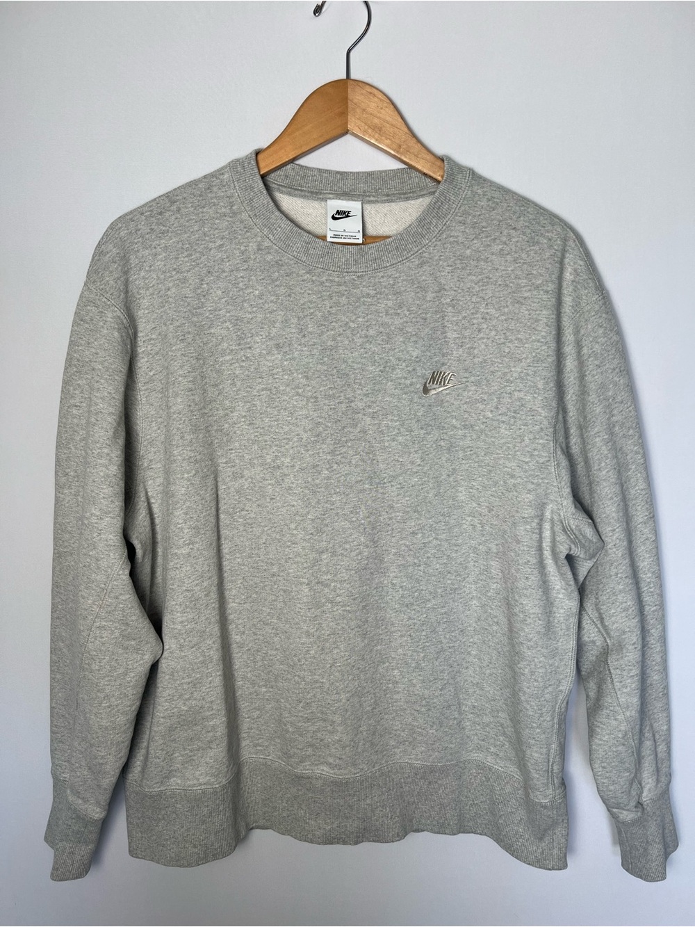 Nike Sweatshirt Womens Crew Neck L Oversized Gray Side Swoosh Logo Cotton Cozy